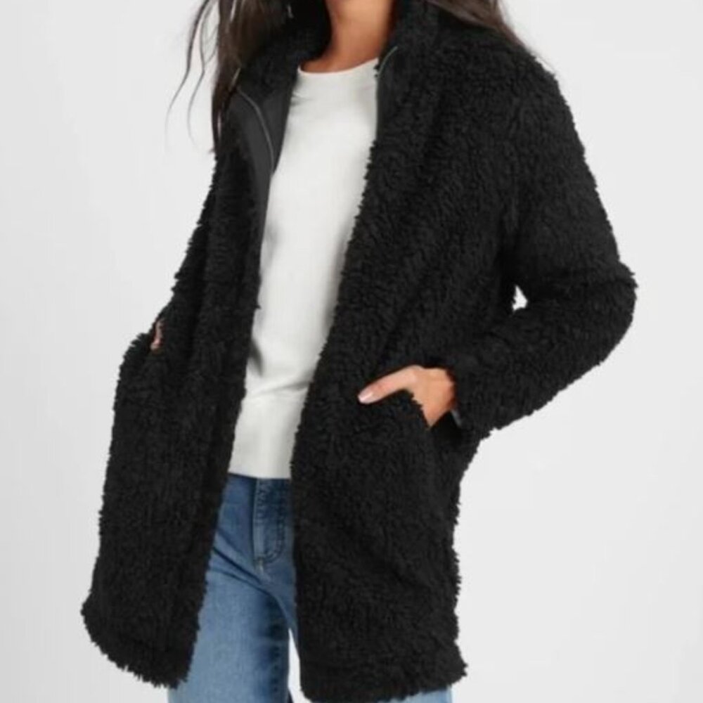 Banana Republic Plush Black Teddy Coat